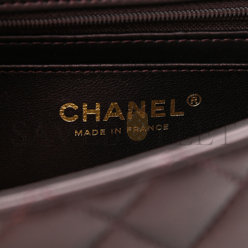 CHANEL LAMBSKIN QUILTED MINI TOP HANDLE RECTANGULAR FLAP LIGHT GOLD DARK BROWN 1106160 (20*13*6cm)